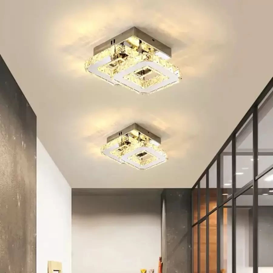 Lustra LED cu cristal JEREMIAH, 34W, 2 Patrate,, lumina Rece/Calda/Neutra, Dimabila, Crom Lucios