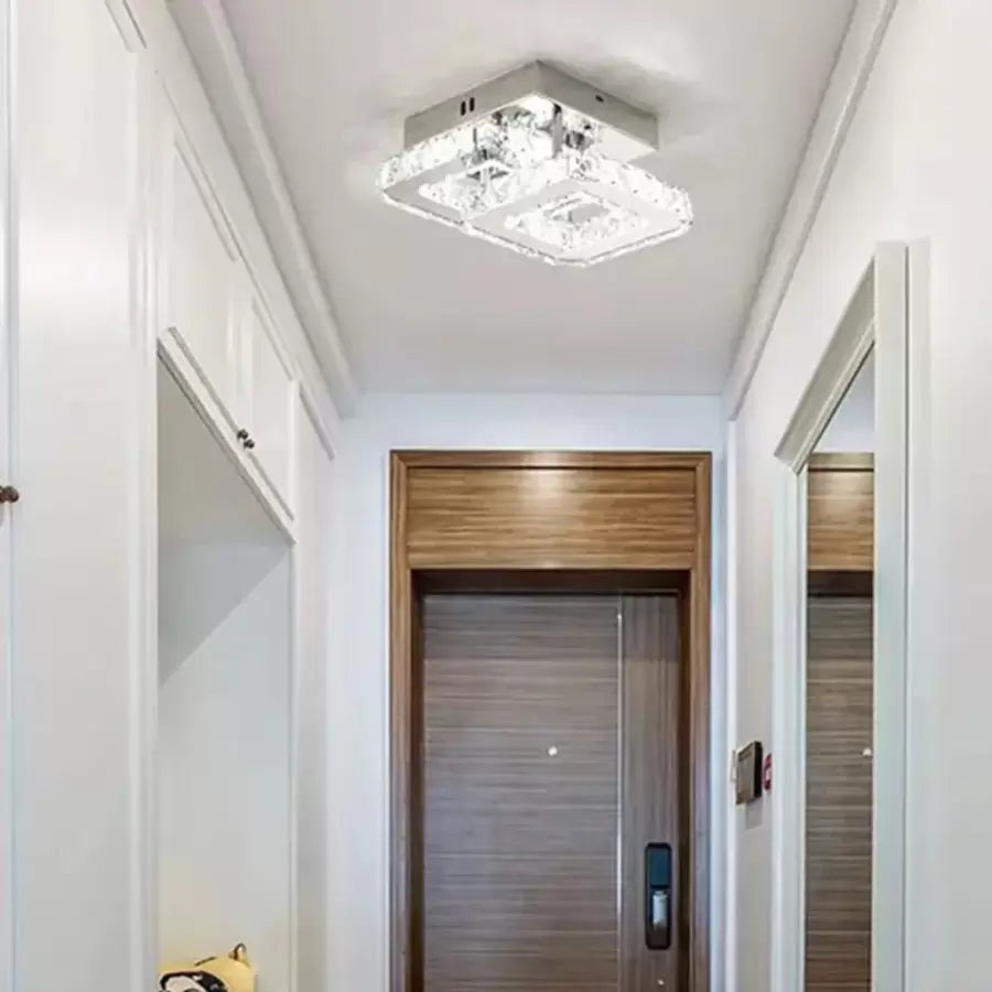 Lustra LED cu cristal JEREMIAH, 34W, 2 Patrate,, lumina Rece/Calda/Neutra, Dimabila, Crom Lucios