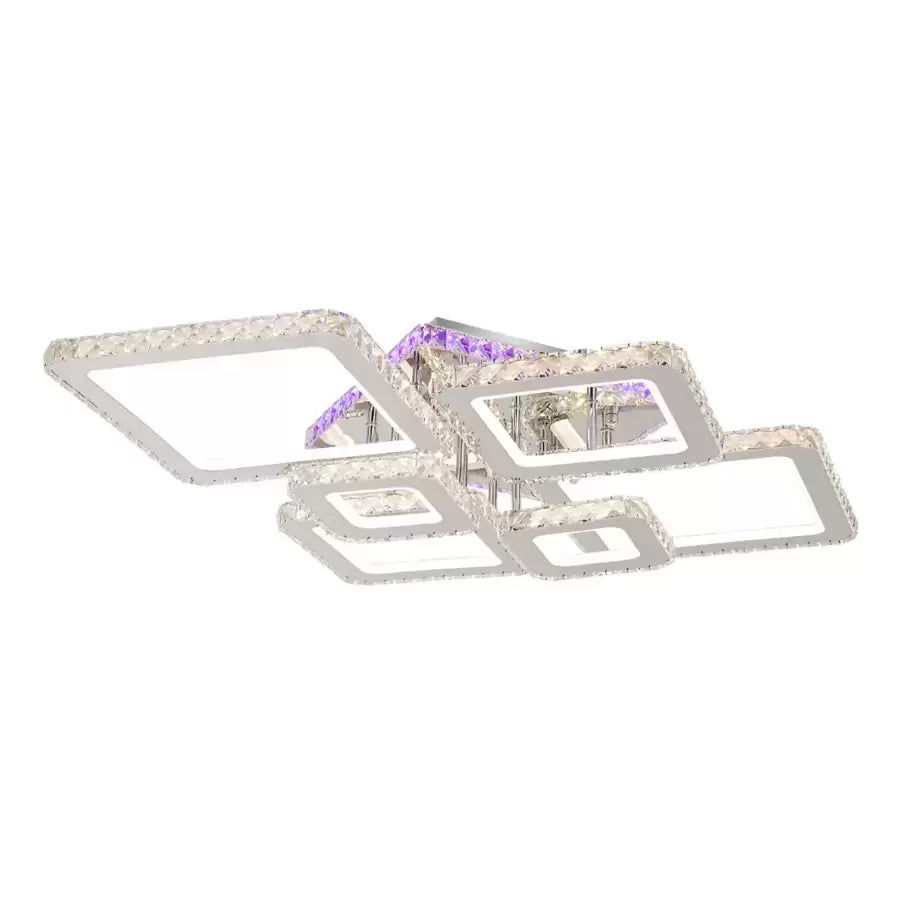 Lustra LED NOVA Rhomba cu Cristale, 6 Surse de Lumina, RGB, cu Telecomanda, 178W, Crom Lucios