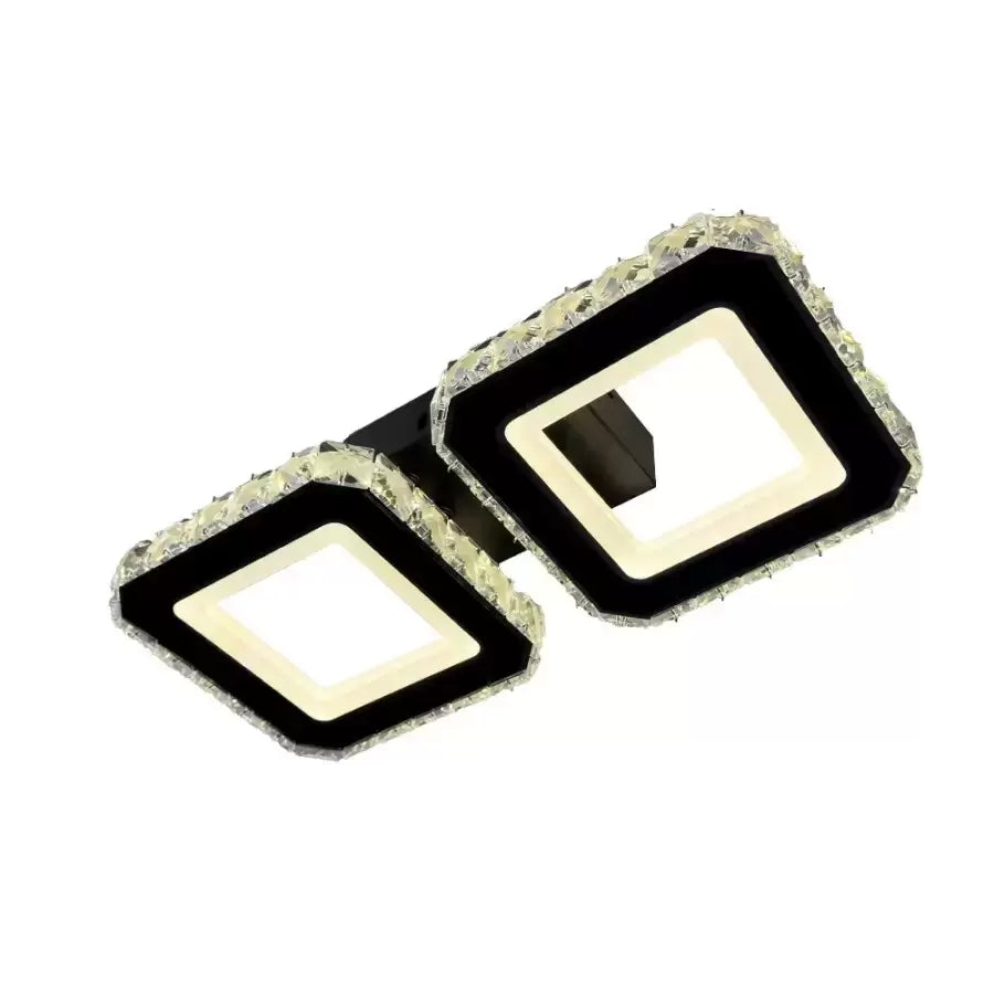 Lustra LED cu telecomanda si cristal QUADRIS, 24W, 2 Patrate, lumina Rece/Calda/Neutra, Dimabila, Negru