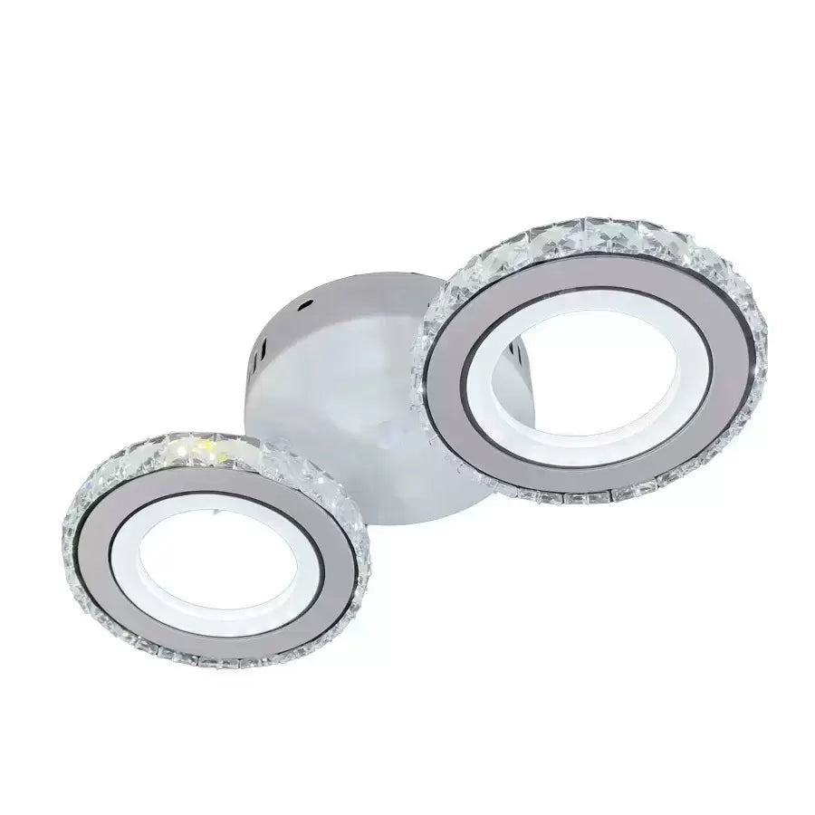 Lustra LED NOVA Rotonda cu Cristale, Telecomanda, 2 Surse de Lumina, 29W, Alb & Inox