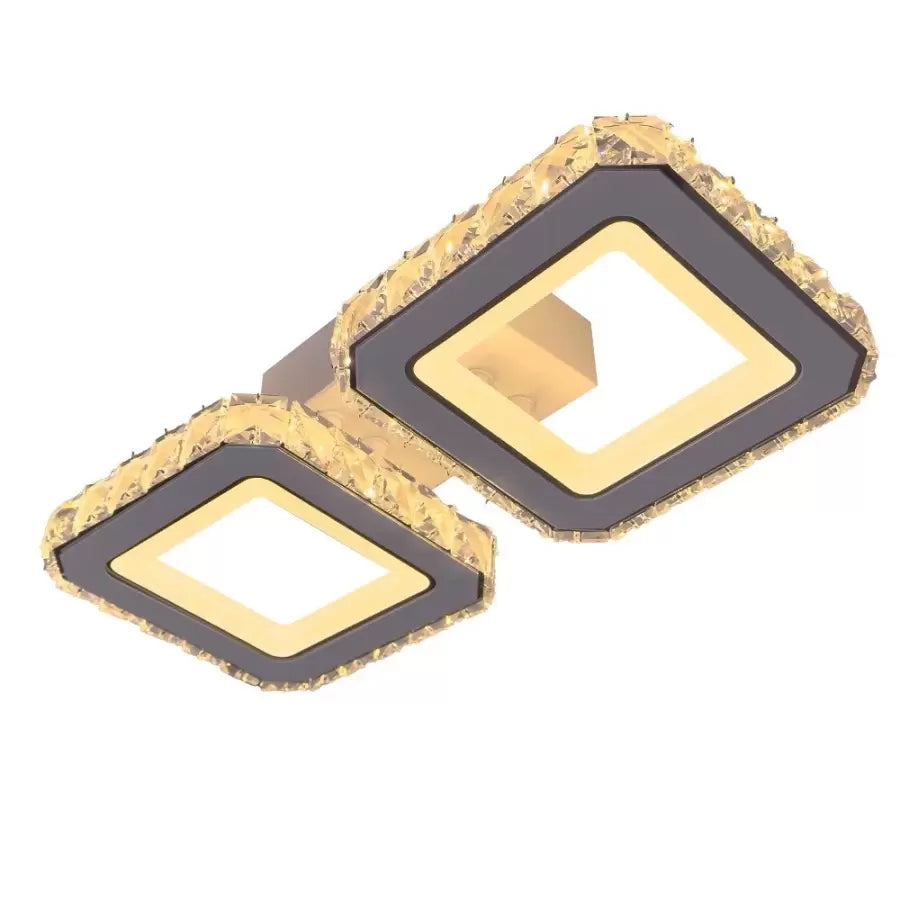 Lustra LED cu telecomanda si cristal QUADRIS, 24W, 2 Patrate, lumina Rece/Calda/Neutra, Dimabila, Alb