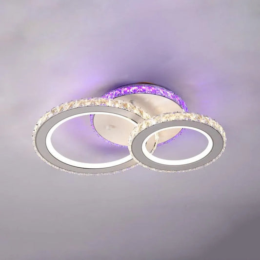 Lustra LED cu telecomanda si cristal NOVA ROTONDA RGB, 43W, 2 Cercuri, lumina Rece/Calda/Neutra, Dimabila, Alb