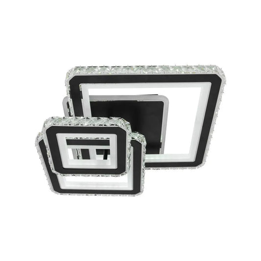 Lustra LED cu telecomanda si cristal NOVA QUADRIA RGB, 154W, 3 Patrate, lumina Rece/Calda/Neutra, Dimabila, Negru