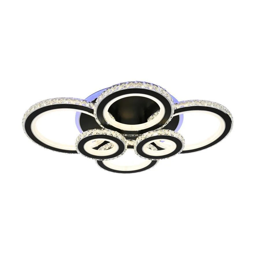 Lustra LED cu telecomanda si cristal NOVA ROTONDA RGB, 154W, 6 Cercuri, lumina Rece/Calda/Neutra, Dimabila, Negru – lust