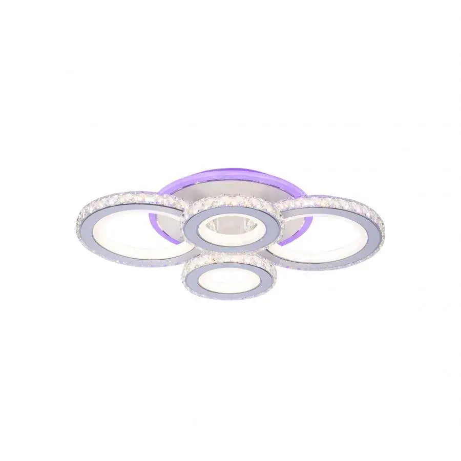 Lustra LED NOVA Rotonda cu Cristale, 4 Surse de Lumina, RGB, cu Telecomanda, 68W, Alb & Inox