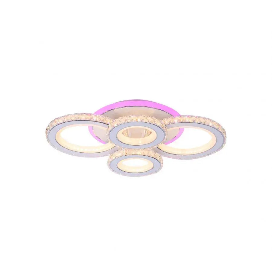 Lustra LED NOVA Rotonda cu Cristale, 4 Surse de Lumina, RGB, cu Telecomanda, 68W, Alb & Inox