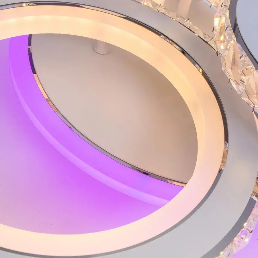 Lustra LED NOVA Rotonda cu Cristale, 4 Surse de Lumina, RGB, cu Telecomanda, 68W, Alb & Inox