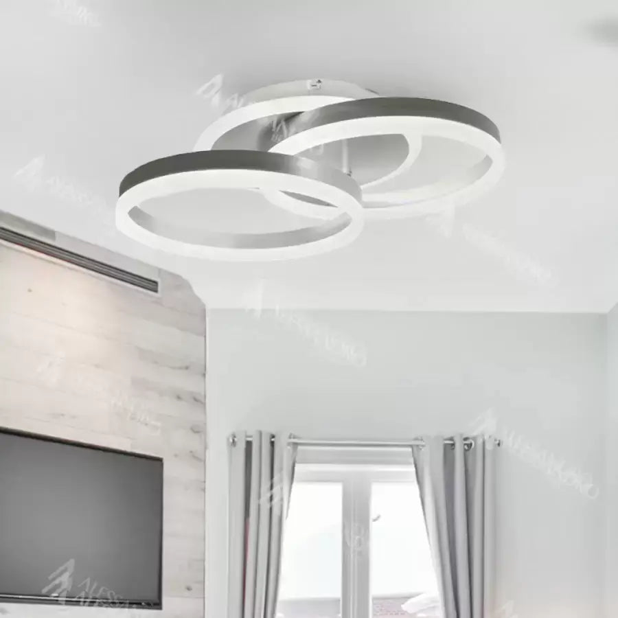 Lustra LED cu Telecomanda LYRA, 120W, 2 Cercuri, Dimabila, Argintiu Periat, Lumina Rece/Calda/Neutra