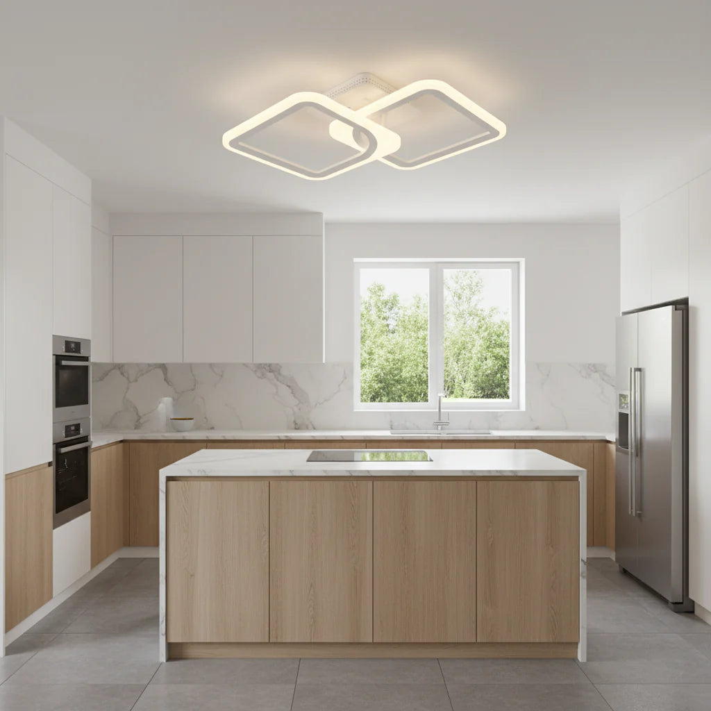 Lustra LED cu telecomanda ZOE 69W, 2 Patrate, lumina Rece/Calda/Neutra, Dimabila, Alb