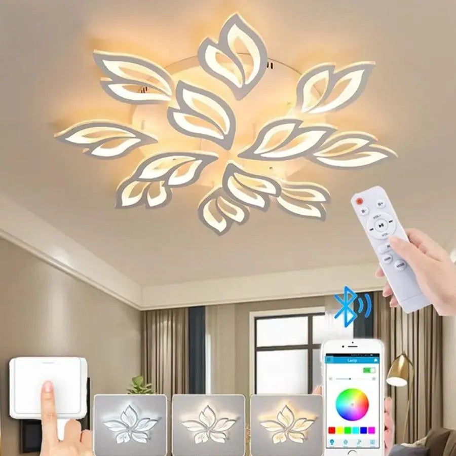 Lustra LED cu Telecomanda LILY 12 Elemente Lumina Rece/Calda/Neutra 150W Dimabila Alb