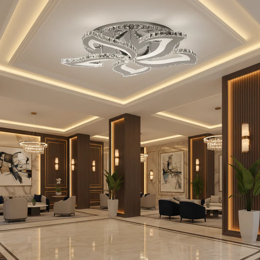 Lustra LED Cristal RGB cu Telecomanda Kamdyn 180W Dimabila Argintiu