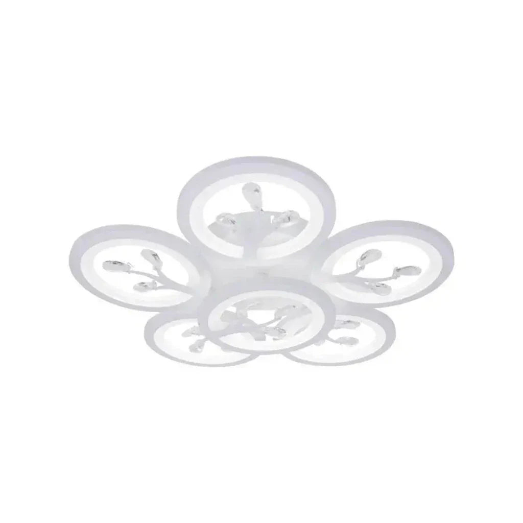 Lustra LED cu Telecomanda DAISY ,6 Elemente, 72W, Lumina Rece/Calda/Neutra, Dimabila, Alb cu Cristal