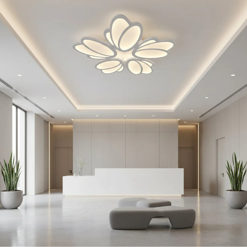 Lustra LED cu telecomanda TULIP, 73W, 5 Petale, lumina Rece/Calda/Neutra, Dimabila, Alb