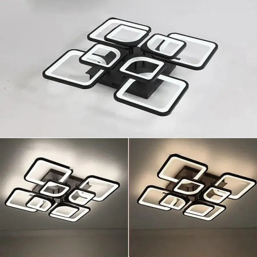 Lustra LED cu telecomanda ZOE, 8 Patrate, 130W, Lumina Rece/Calda/Neutra, Dimabila, Negru