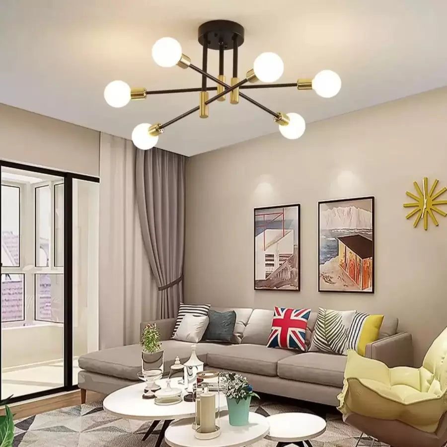 Lustra Modernist Hexa 6 Duo, 6x E27, Negru si Auriu, Design Modern