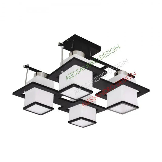 Lustra Clasica Aramis cu Lemn Abajur Patrat 4 X Dulie E27 Alb Negru – lustră LED, culoare neagră, culoare albă – RegalSt