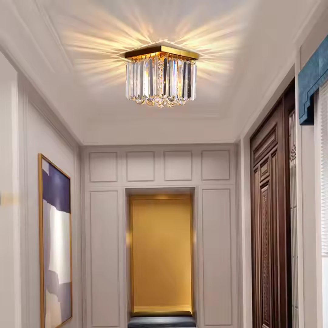 Lustra Cristal MARTINEZ Linear Luxe, Diametru 35cm, 4x E14, Auriu Lucios – lustră LED, culoare aurie, 35 cm – RegalStore