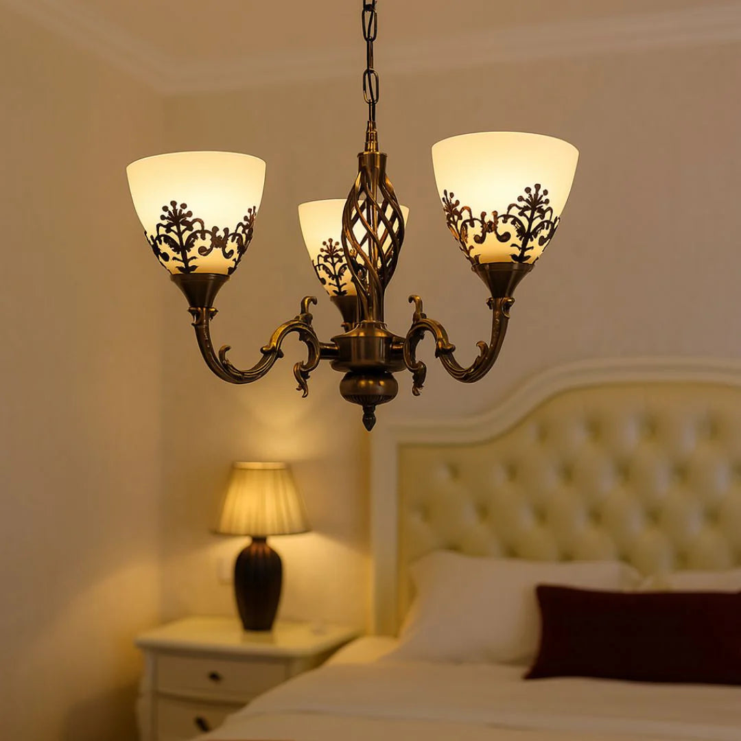 Lustra Rustic COTTAGE, 3*E27, Bronz Antichizat, Metal si Sticla