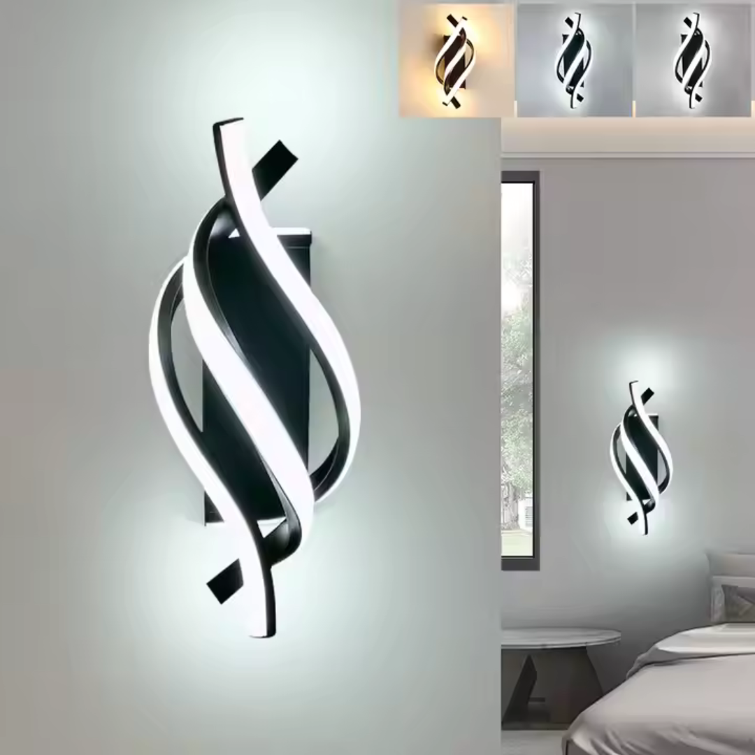 Aplica LED Ray 20W Ondulata Lumina Rece/Calda/Neutra Metal si SIlicon Negru