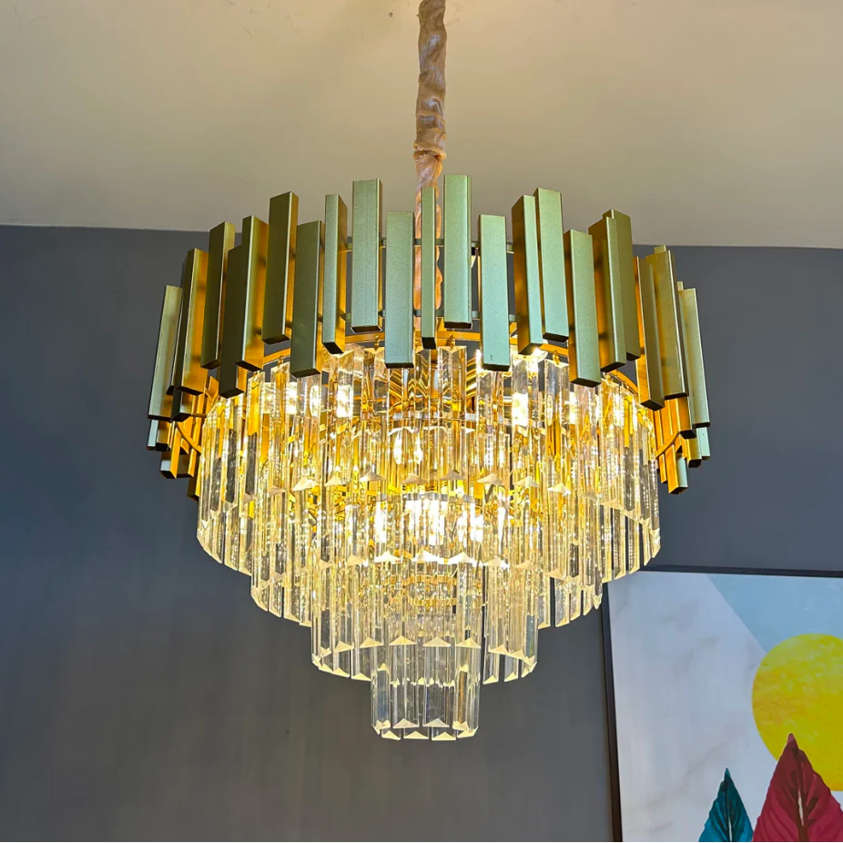 Candelabru Cristal BLOIS Eleganza, Diametru 49cm, 8x E14, Auriu Lucios, Inaltime Reglabila