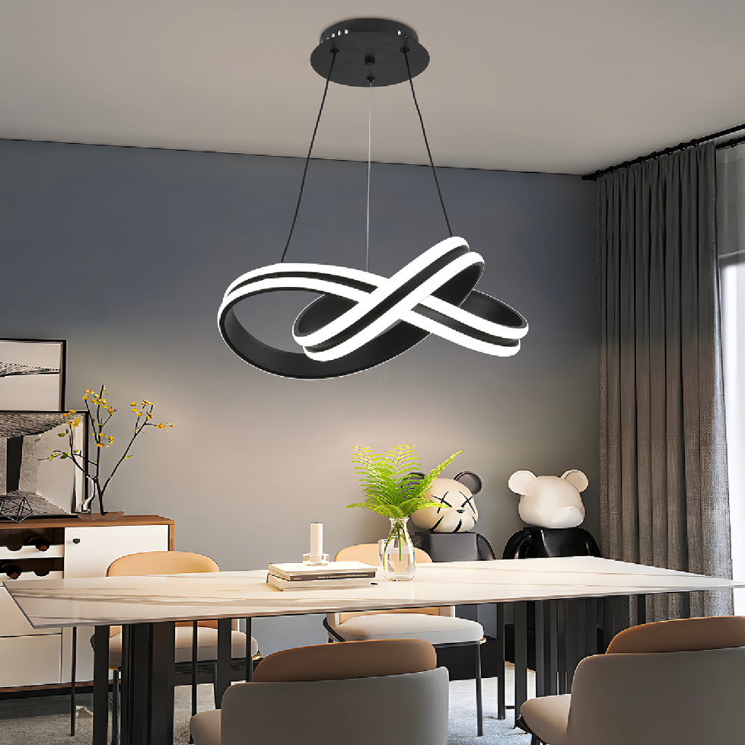 Lustra LED Suspendata cu Telecomanda INFINITY LOOP, 120W, Inaltime Reglabila, Lumina Rece/Calda/Neutra, Dimabila, Negru