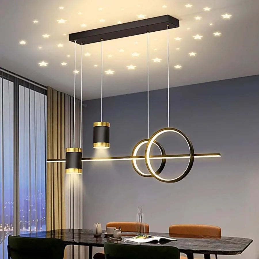 Lustra LED suspendata cu telecomanda PAULINA, 74W, lumina Rece/Calda/Neutra, Dimabila, Negru, Inaltime Reglabila