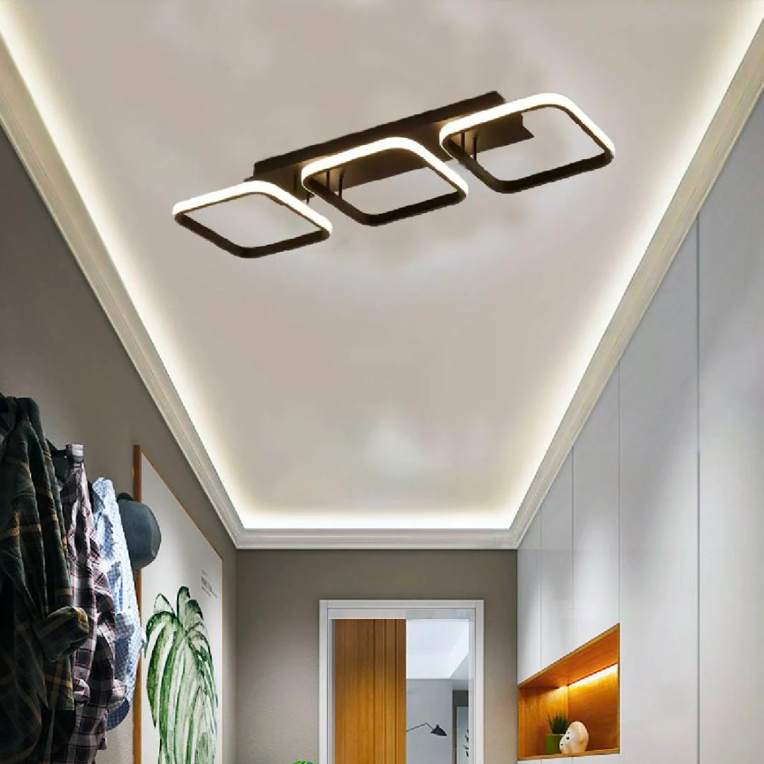 Lustra LED VERTEX Grid Patrate Paralele, 32W, 3 Patrate Lumina Rece/Calda/Neutra, Negru