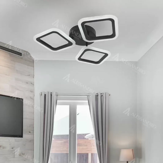 Lustra LED PULSARIS 32W, 3 Patrate, lumina Rece/Calda/Neutra, Negru – RegalStore