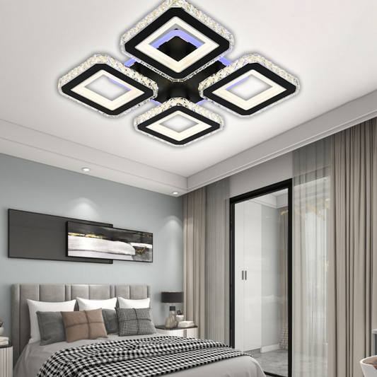 Lustra LED cu telecomanda LEILA, 79W, 4 Patrate, lumina Rece/Calda/Neutra, Dimabila, Negru