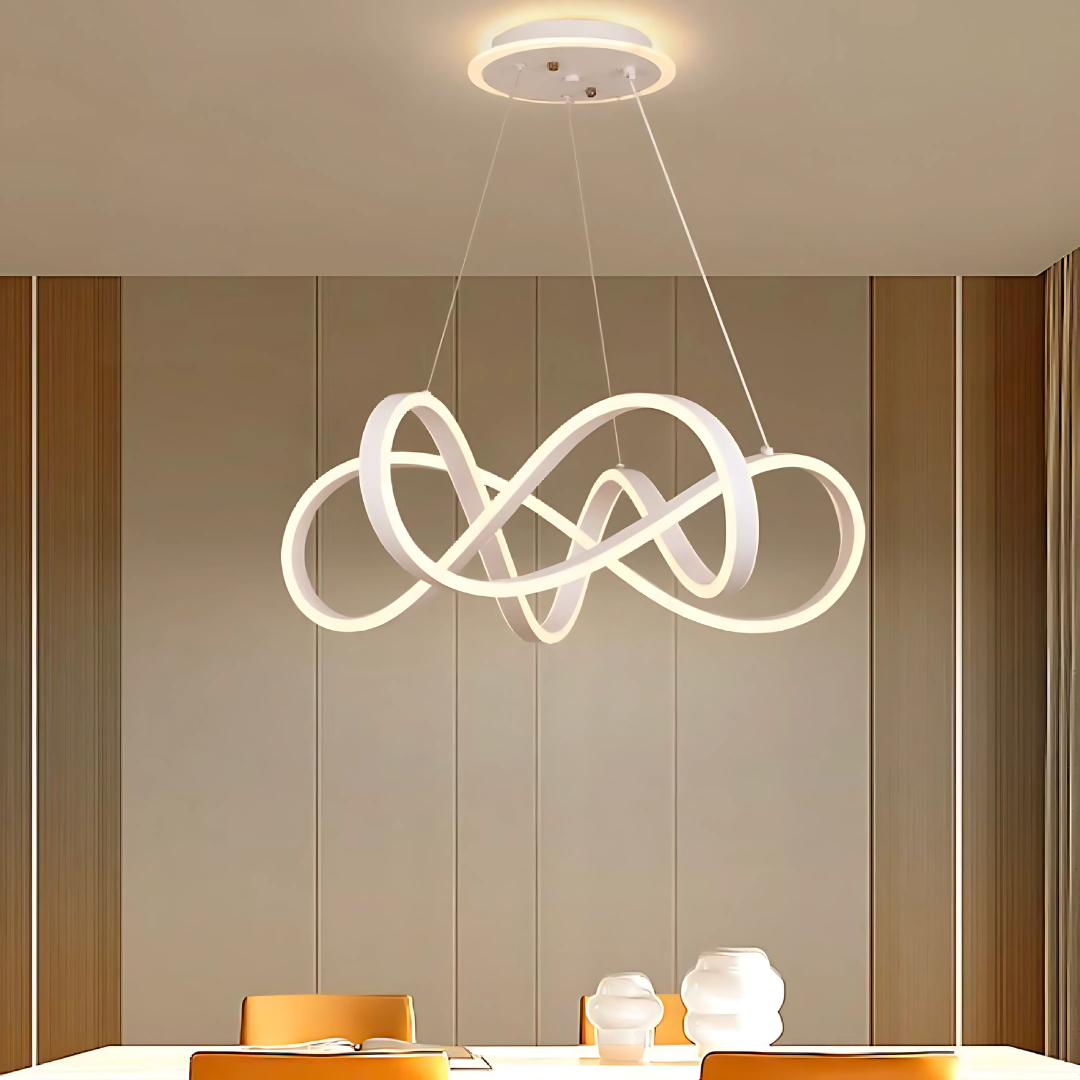 Lustra LED suspendata cu telecomanda INFINITY HALO, 138W, lumina Rece/Calda/Neutra, Dimabila, Alb, Inaltime Reglabila
