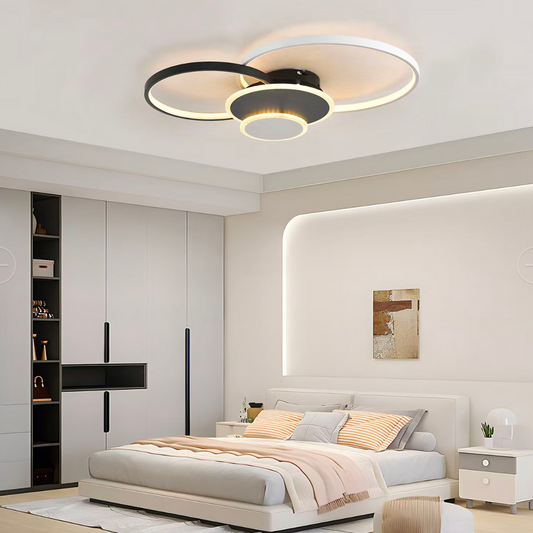 Lustra LED Libra cu Telecomanda, 120W, Alb cu Negru, Acril, Dimabila
