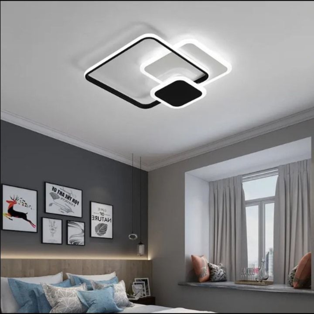 Lustra LED cu telecomanda ANEMONA, 75W, 3 Patrate, lumina Rece/Calda/Neutra, Dimabila, Negru