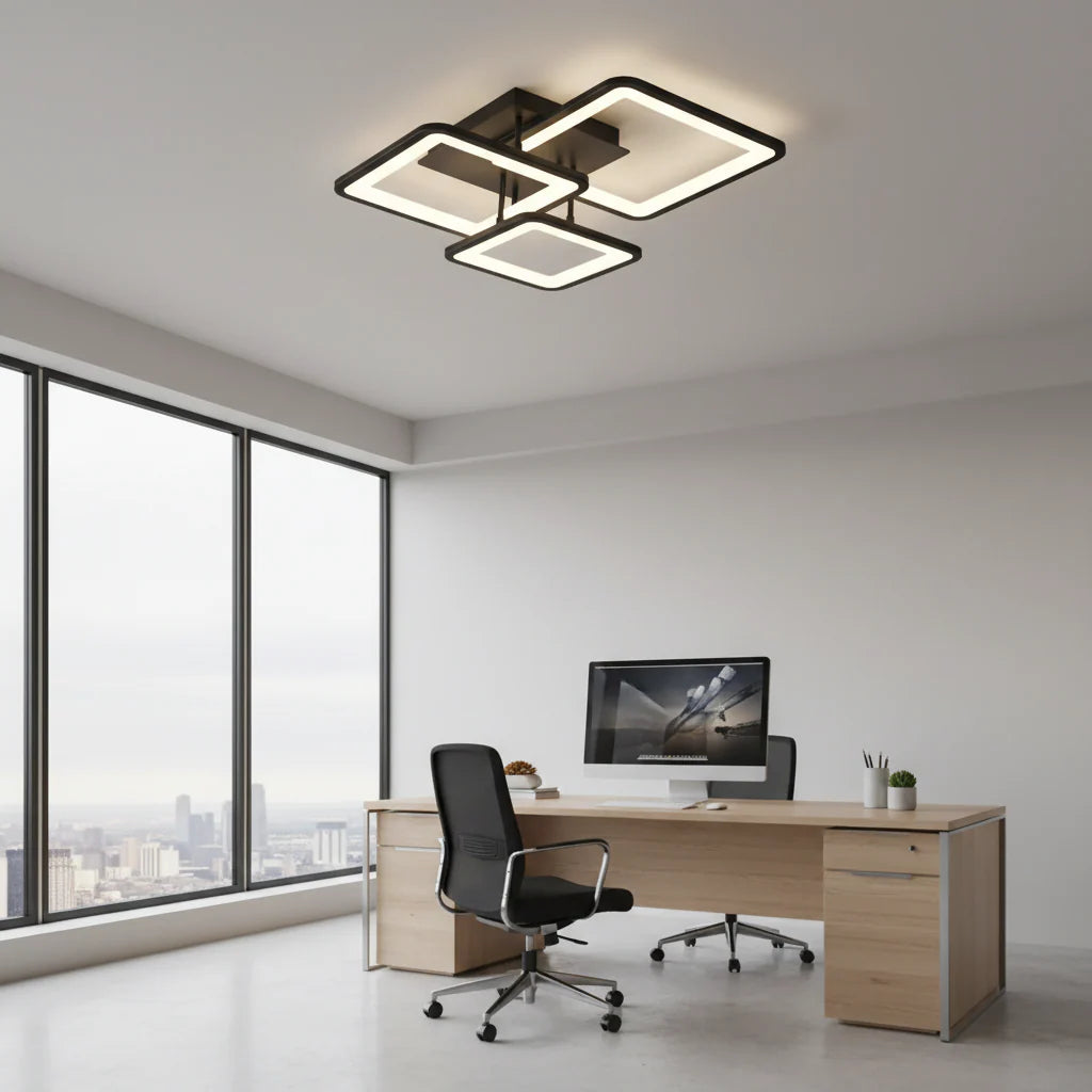 Lustra LED cu telecomanda ZOE 64W, 3 Patrate, lumina Rece/Calda/Neutra, Dimabila, Negru