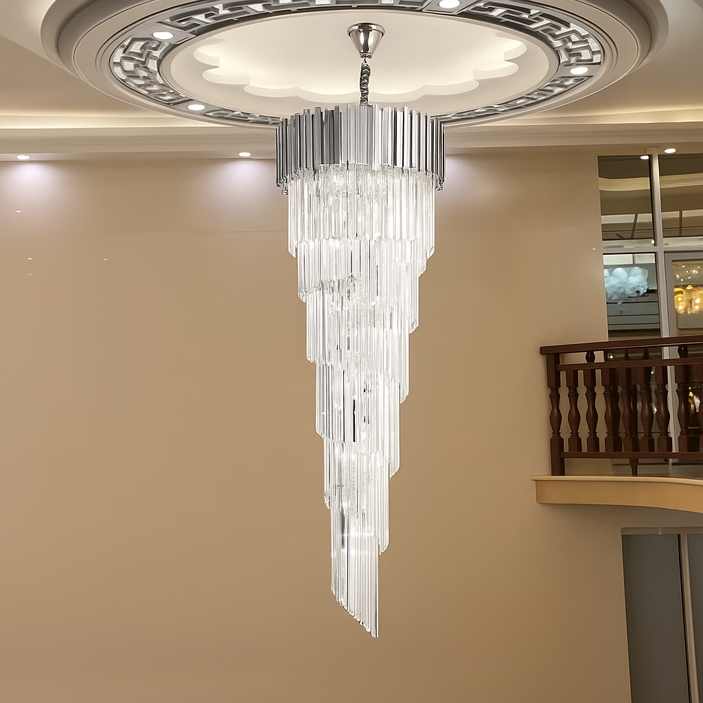 Candelabru Cristal BLOIS Ascendere E14, Diametru 60cm, Argintiu, Inaltime Reglabila – RegalStore