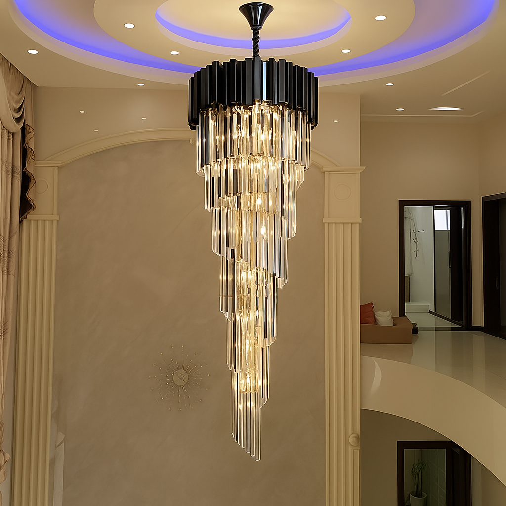 Candelabru Cristal BLOIS Ascendere, 28xE14, Diametru 60cm, Negru, Inaltime Reglabila – RegalStore