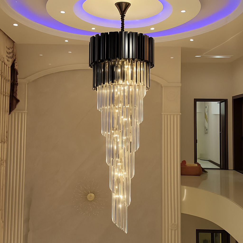 Candelabru Cristal BLOIS Ascendere, 28xE14, Diametru 60cm, Negru, Inaltime Reglabila – RegalStore