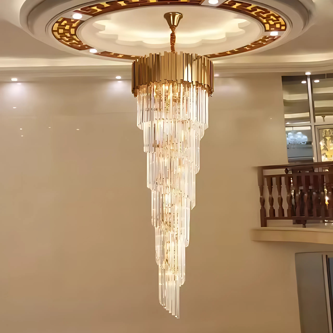 Candelabru Cristal BLOIS Ascendere E14, Diametru 60cm, Auriu, Inaltime Reglabila – RegalStore