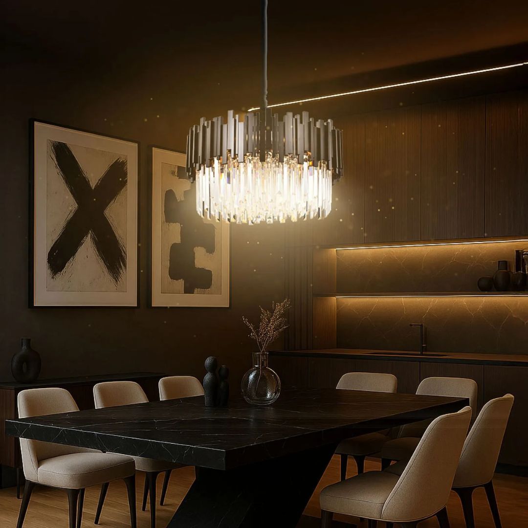 Candelabru Cristal BLOIS 10x E27 Negru Auriu