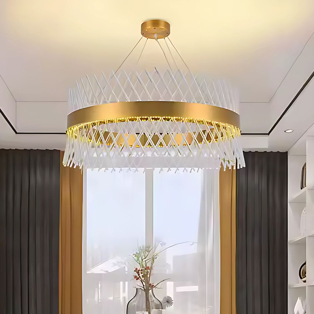 Candelabru Cristal ALHAMBRA Magno, LED, 110W, Diametru 60cm, Lumina Calda/Rece/Neutra, Dimabil, Inaltime Reglabila, Auriu – RegalStore