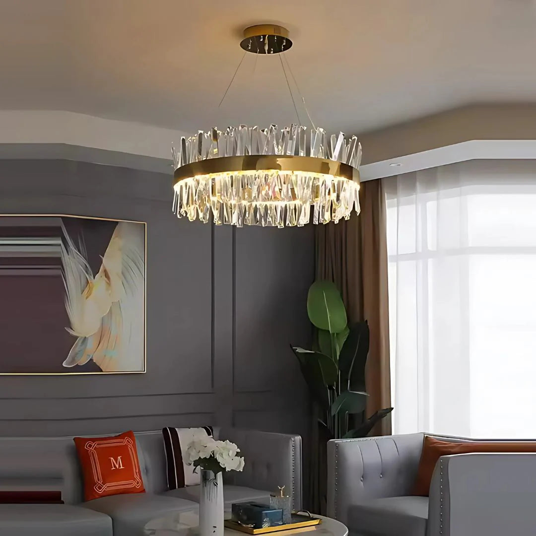 Candelabru LED CASERTA cu Telecomanda, 95W, Dimabil, Diametru 80cm, Auriu