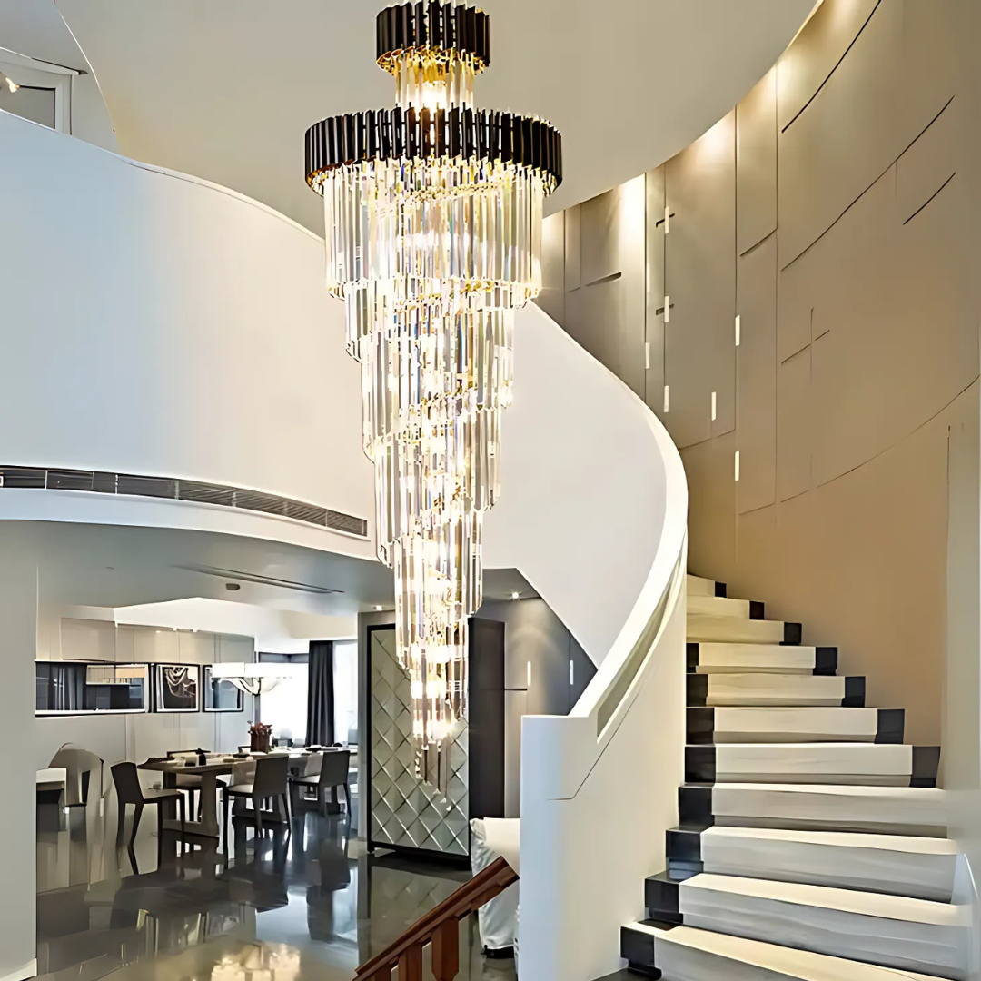 Candelabru Cristal VERSAILLES Culmino E14, Diametru 60cm, Auriu Lucios si Negru, Inaltime Reglabila – RegalStore