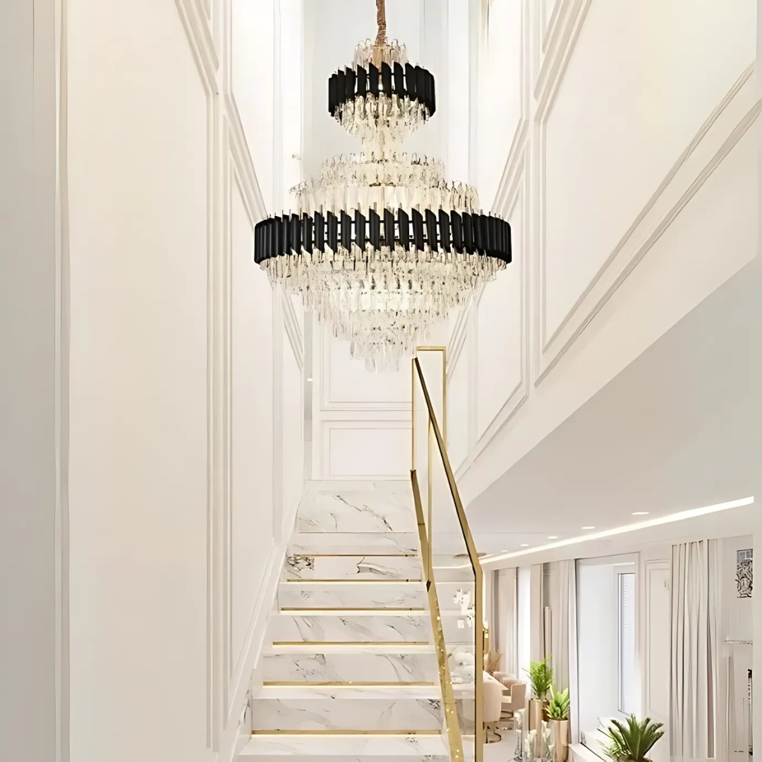 Candelabru Cristal VERSAILLES Supremo Reale E14, 80cm x 110cm, Auriu Lucios si Negru, Inaltime Reglabila – RegalStore