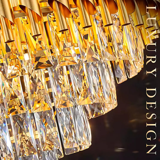 Candelabru Cristal VERSAILLES Eleganza 8x E14, Diametru 49cm, Auriu, Inaltime Reglabila – culoare aurie, 49 cm – RegalSt