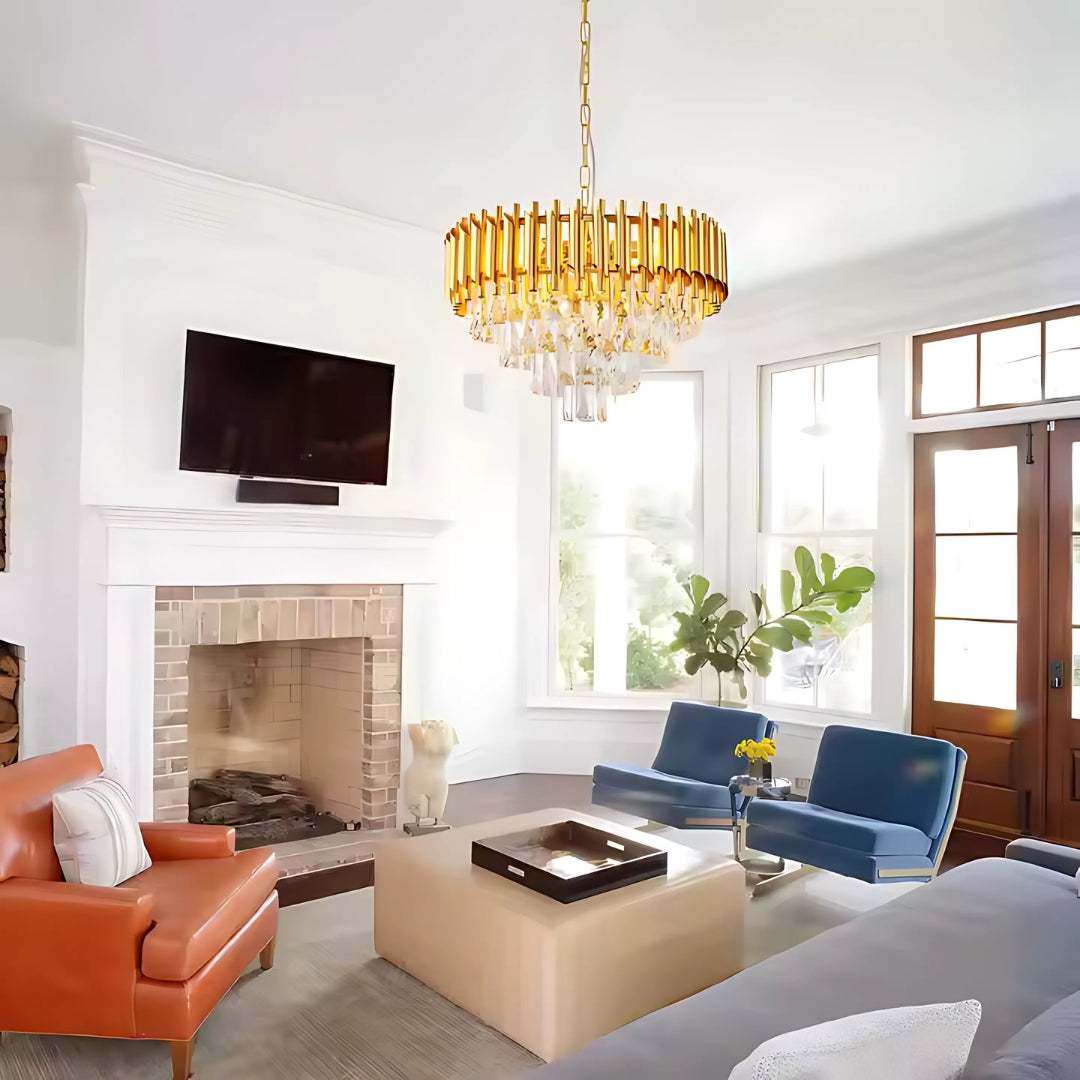 Candelabru Cristal VERSAILLES Eleganza 8x E14, Diametru 49cm, Auriu, Inaltime Reglabila – culoare aurie, 49 cm – RegalSt