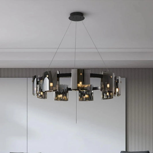 Candelabru Modern, REQUIEM Largo, 8xG9, Diametru 80cm, Negru, Inaltime Reglabila