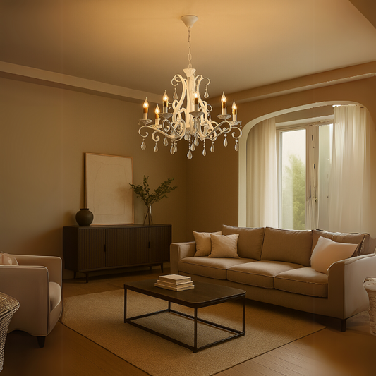 Candelabru DELLI SANTI 6xE14, Diametru 49cm, Alb, Inaltime Reglabila – RegalStore