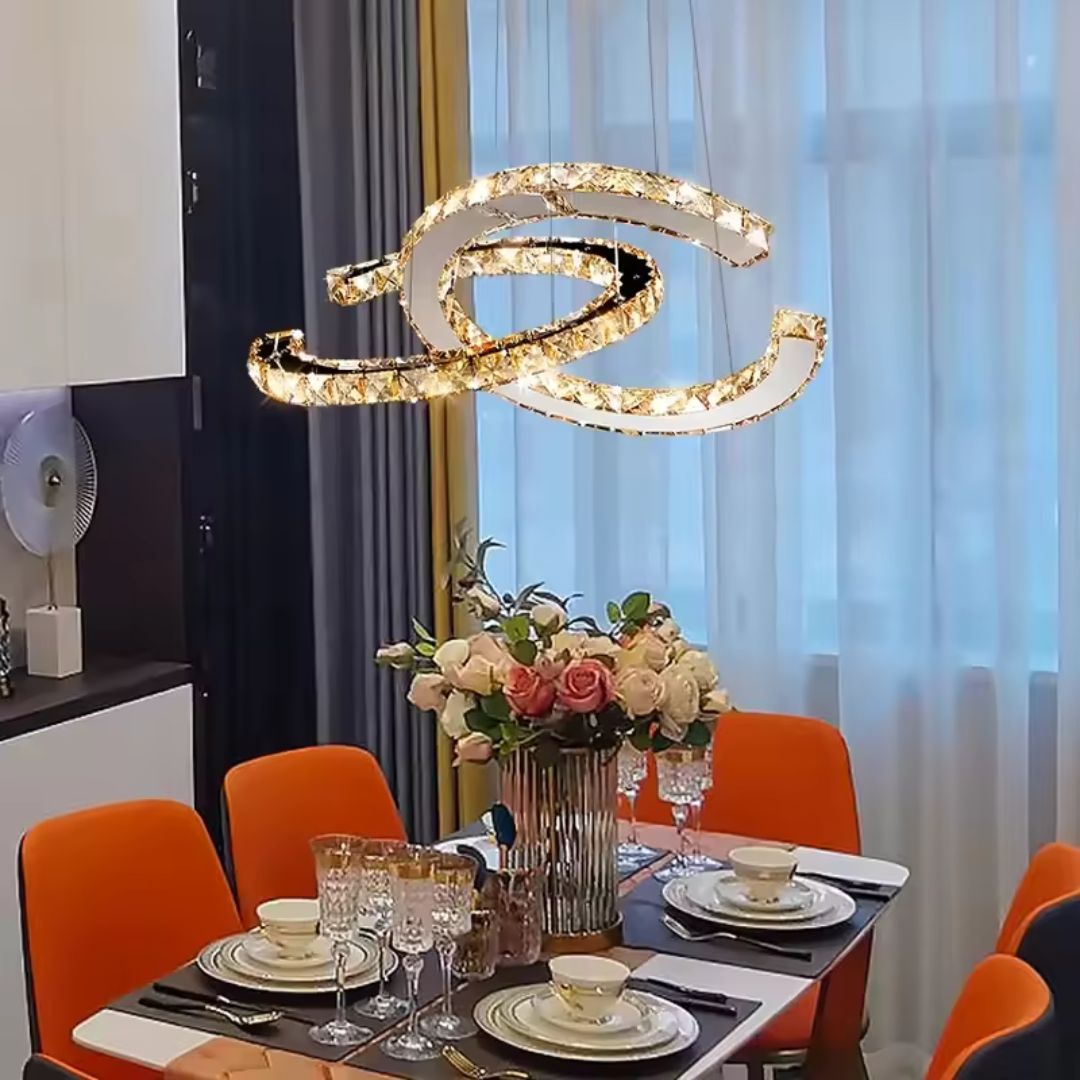 Lustra LED PRISM Antea, Telecomanda, 40W, Cristal si Metal, Dimabila, Inaltime Reglabila, Lumina Rece/Calda/Neutra