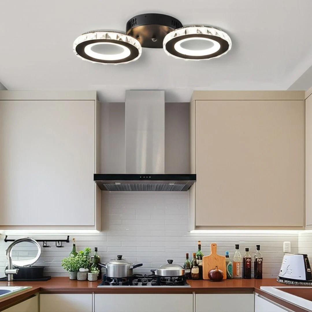 Lustra LED cu telecomanda si cristal NOVA ROTONDA, 29W, 2 Cercuri, lumina Rece/Calda/Neutra, Dimabila, Negru