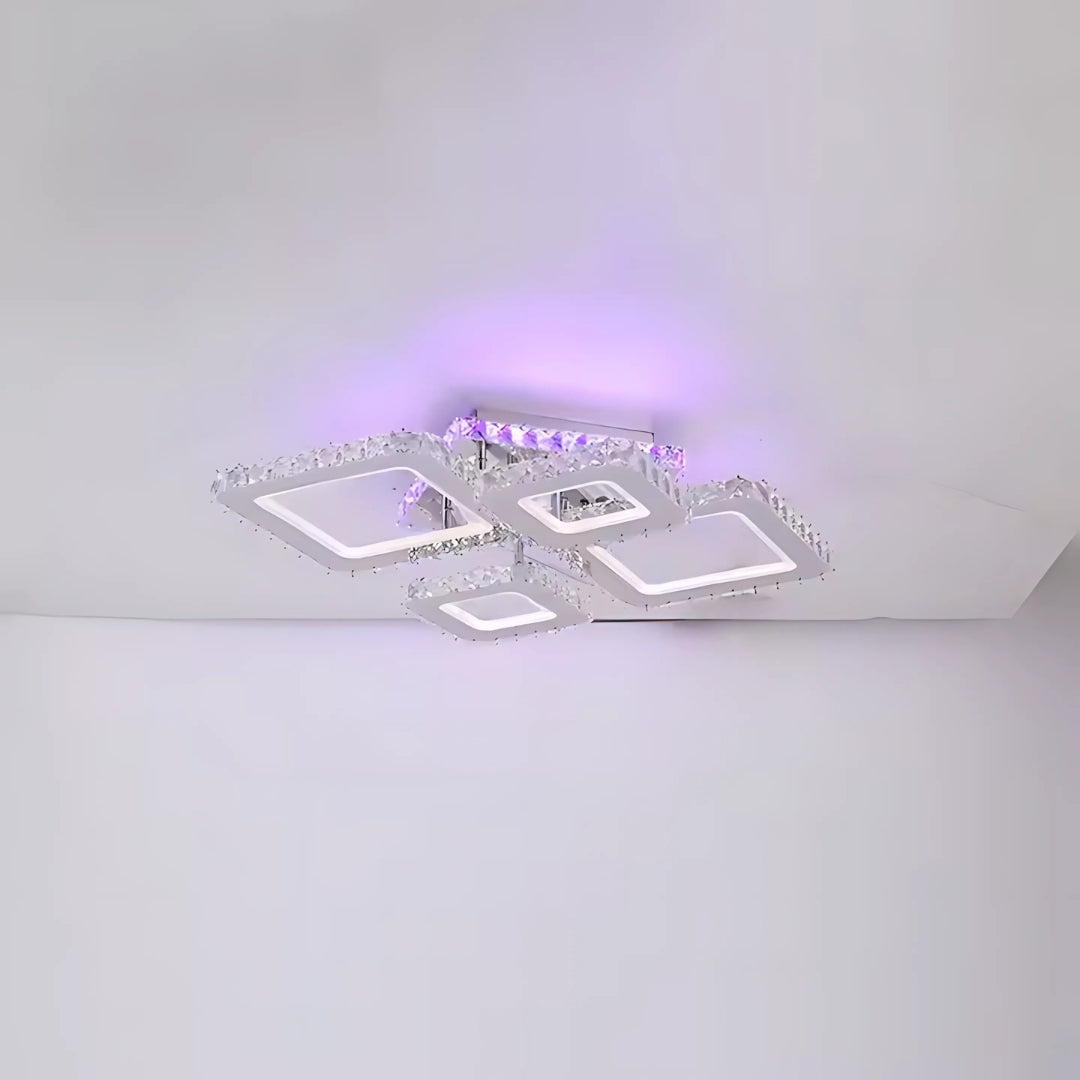 Lustra LED NOVA Rhomba cu Cristale, 4 Surse de Lumina, RGB, cu Telecomanda, 60W, Crom Lucios